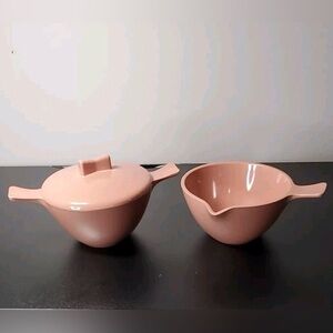 Mid Century Modern Cafe Brown Melmac Chicago USA Creamer with Lidded Sugar Bowl